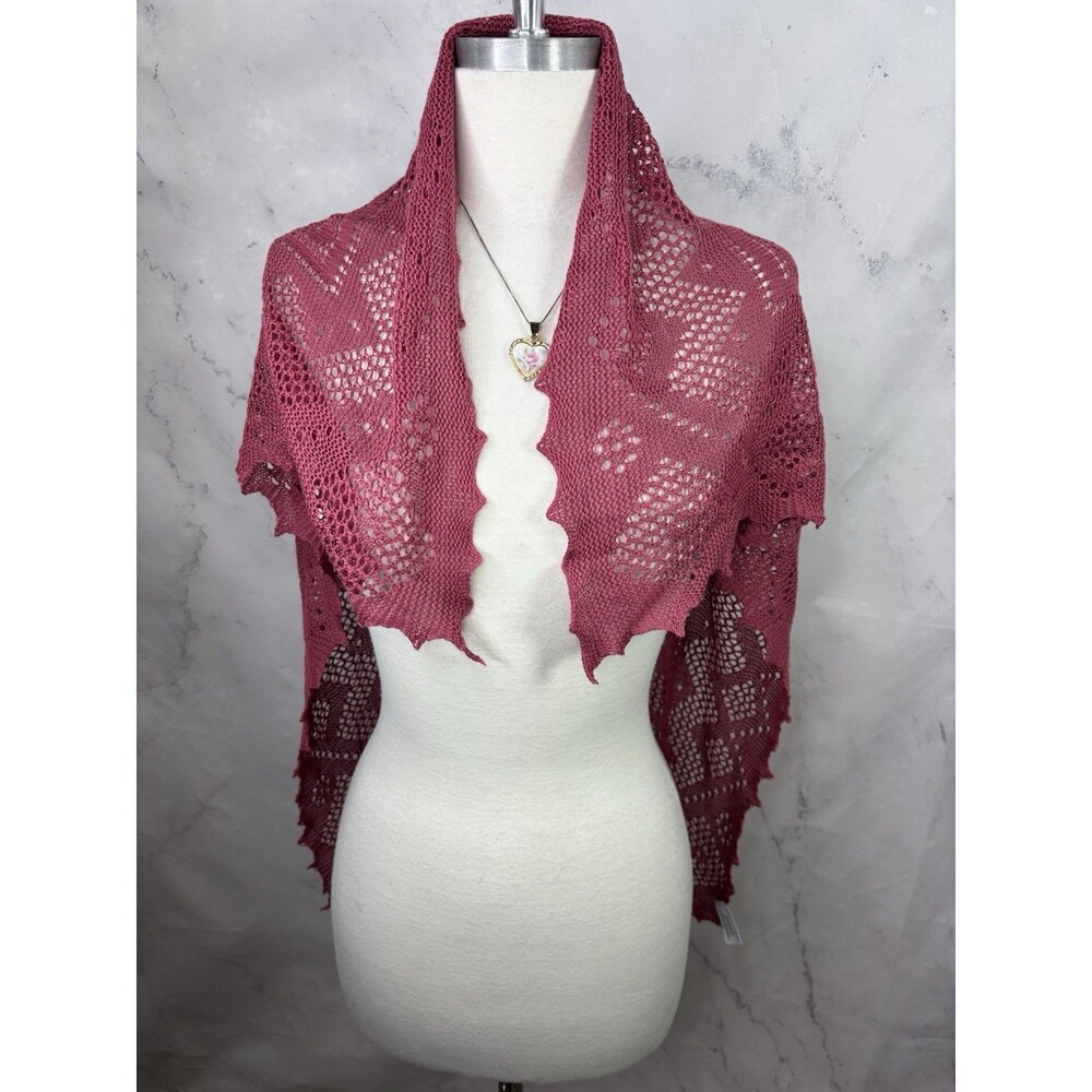 Vtg Laura Ashley Pointelle Crochet Knit Scarf Shawl Great Britain Cottagecore UK - Picture 13 of 13